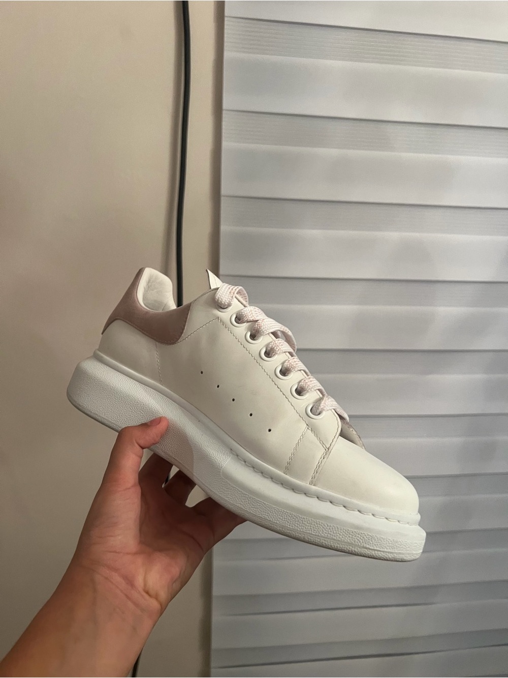 Women's White Platform Sneakers with Blush Accent - Minimal Leather Trainer